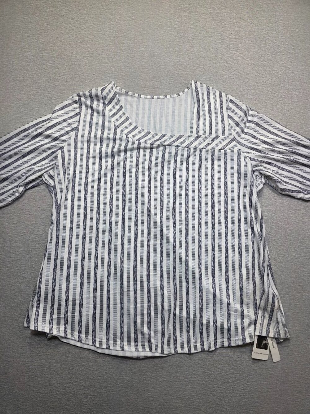 LOMON Women’s 3XL Striped Knit Top Gray White  Casual Career Office NWT